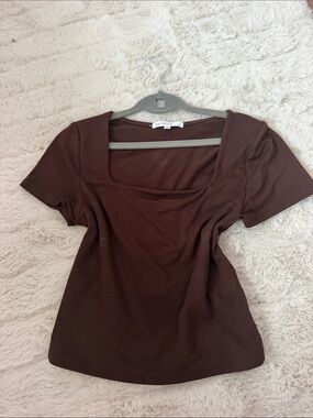 Aritzia Dark Brown Square Neck Short Sleeve Top